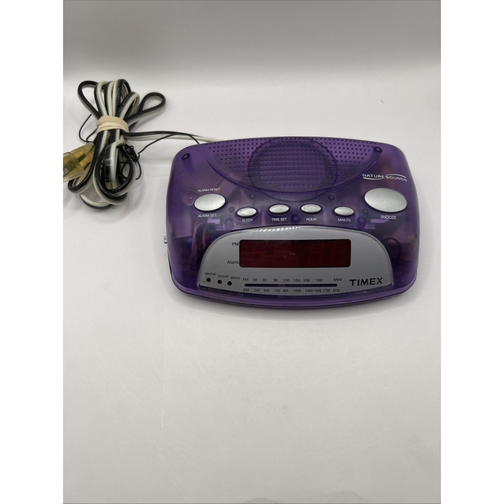 Timex T235P Translucent Purple Nature Sounds AM/FM Alarm Clock Radio TESTED